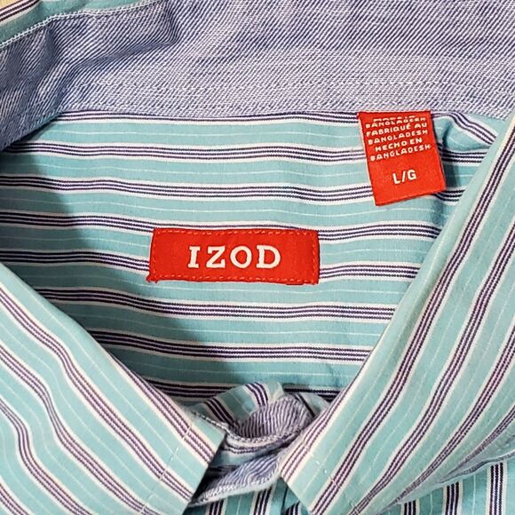 Izod Mens Sz Large Button Down Long Sleeve Shirt Blue Stripe - Picture 3 of 10